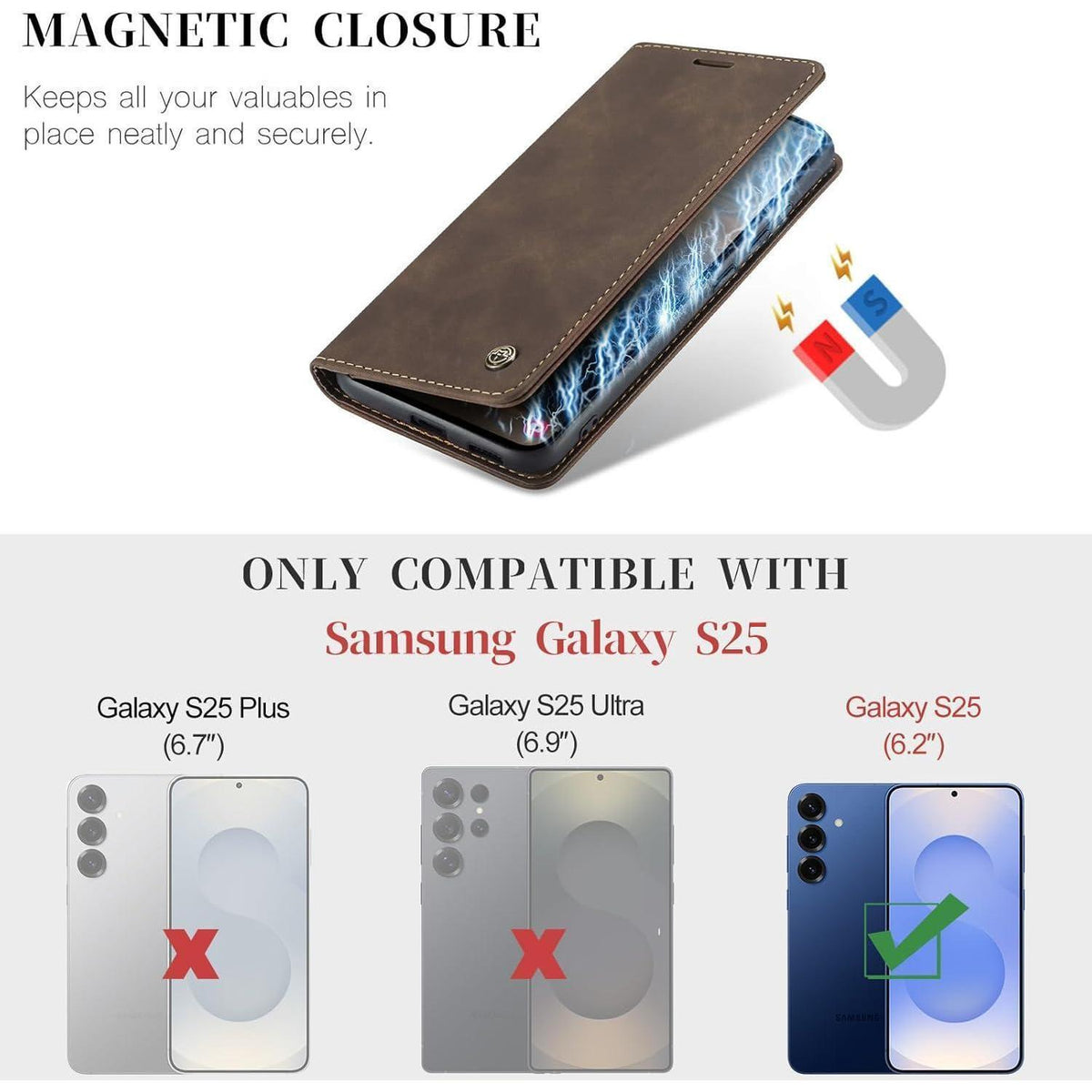 Klapphülle für Samsung Galaxy S25 5G Kaffee mit Kartenfach in Lederoptik