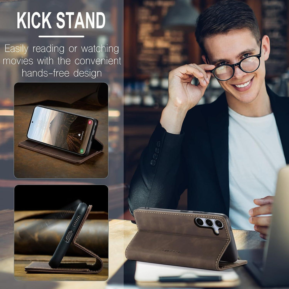 Klapphülle für Samsung Galaxy S25 5G Kaffee mit Kartenfach in Lederoptik