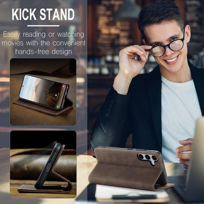Klapphülle für Samsung Galaxy S25 5G Kaffee mit Kartenfach in Lederoptik