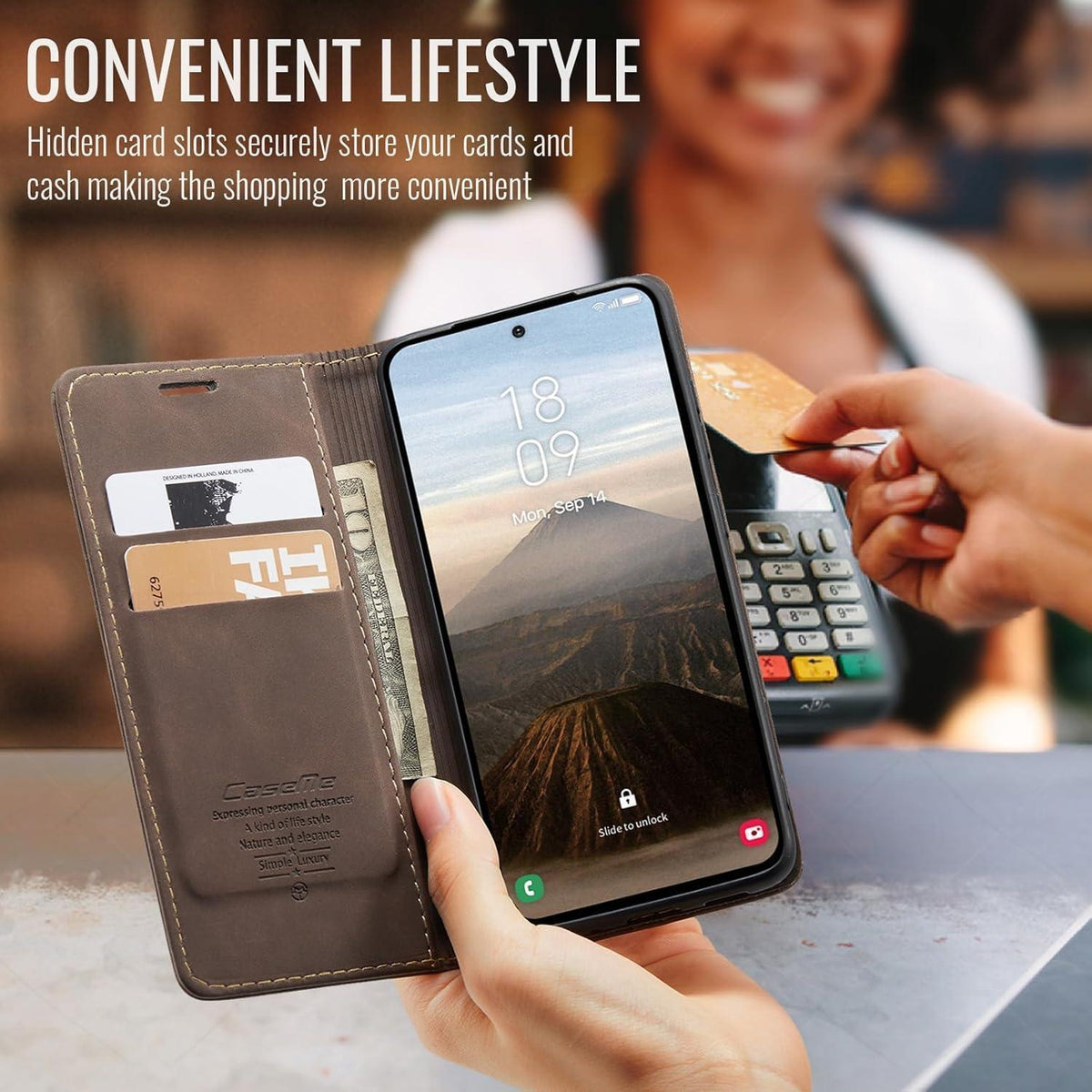Klapphülle für Samsung Galaxy S25 5G Kaffee mit Kartenfach in Lederoptik