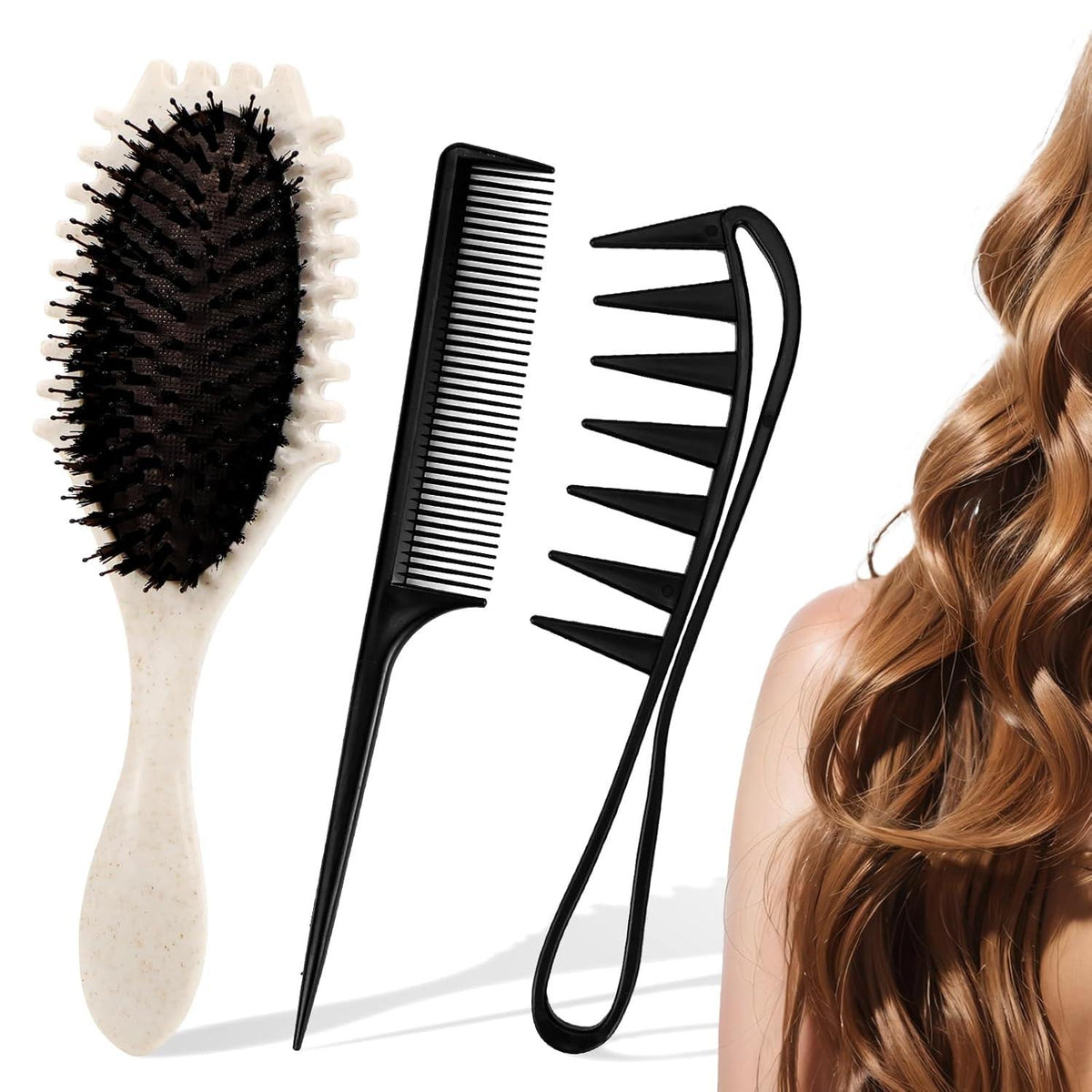 Lockenbürste Lockenkamm Set 3-teilig Haarbürste Detangler Bürste