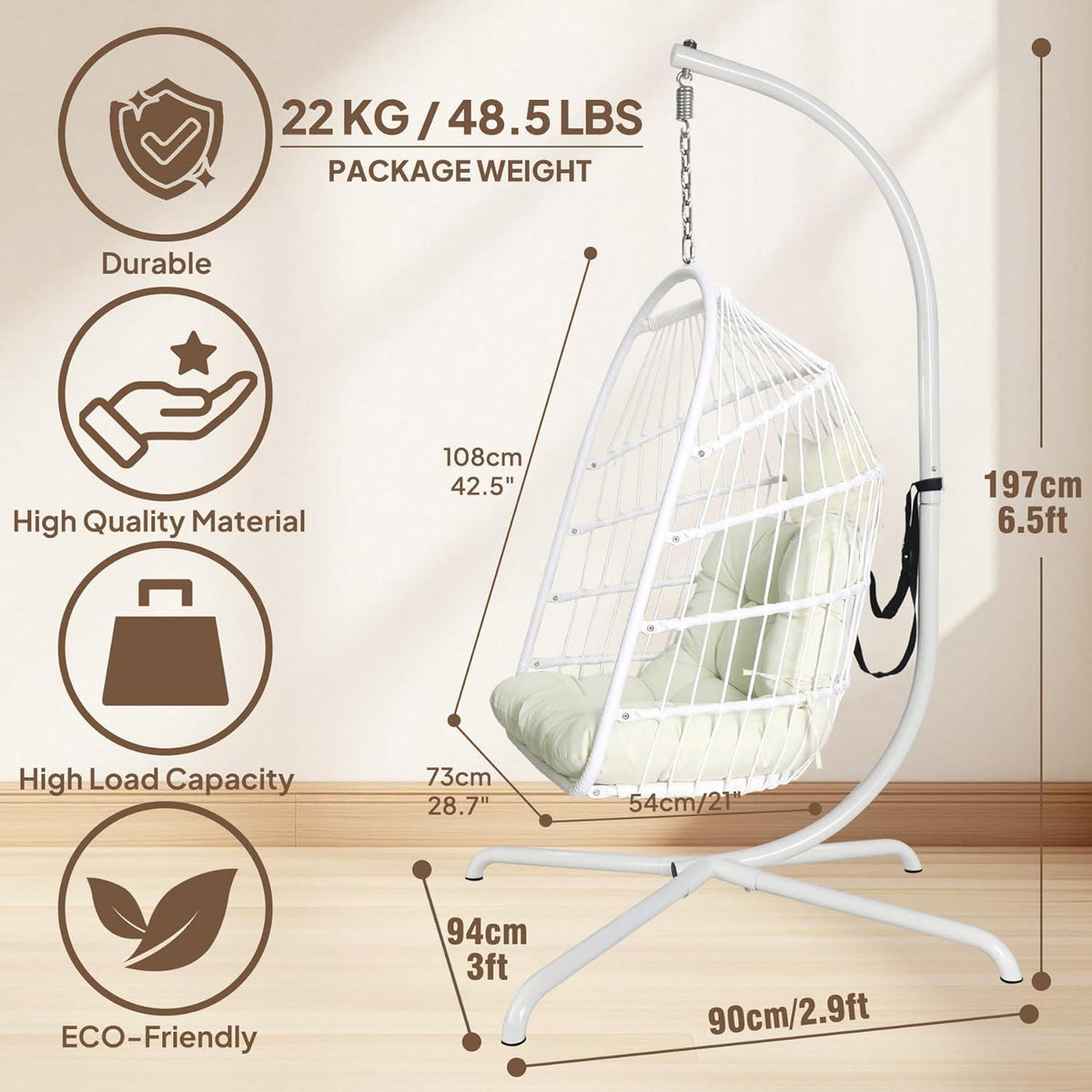 Hängesessel mit Ständer & Kissen – Faltbar, Indoor & Outdoor