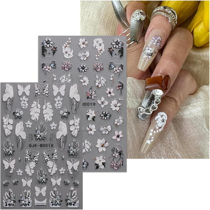 Nagelsticker Schwarz Weiß Blume – 6 Blatt Nail Art Aufkleber