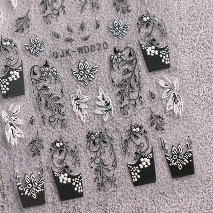 Nagelsticker Schwarz Weiß Blume – 6 Blatt Nail Art Aufkleber