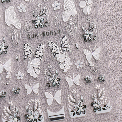 Nagelsticker Schwarz Weiß Blume – 6 Blatt Nail Art Aufkleber