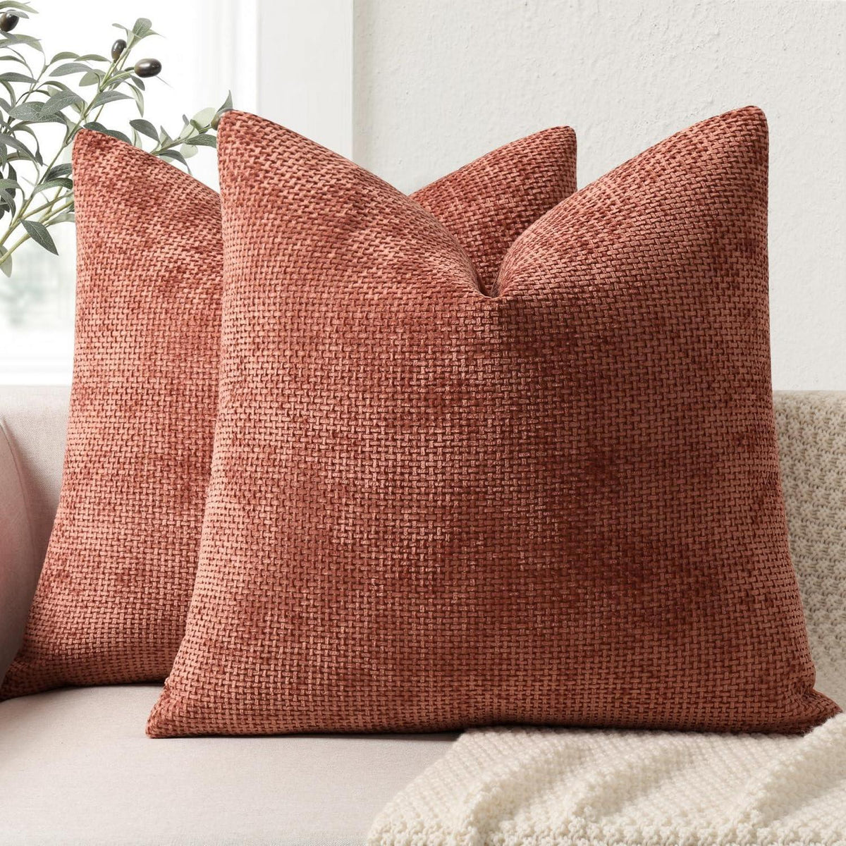 Herbst Kissenbezug 2er Set 45x45 - Gebranntes Orange Chenille
