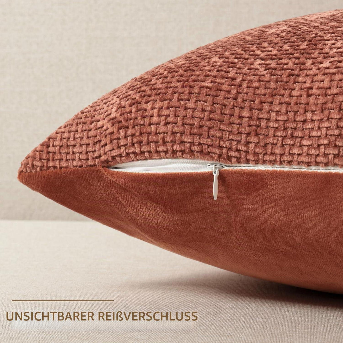 Herbst Kissenbezug 2er Set 45x45 - Gebranntes Orange Chenille
