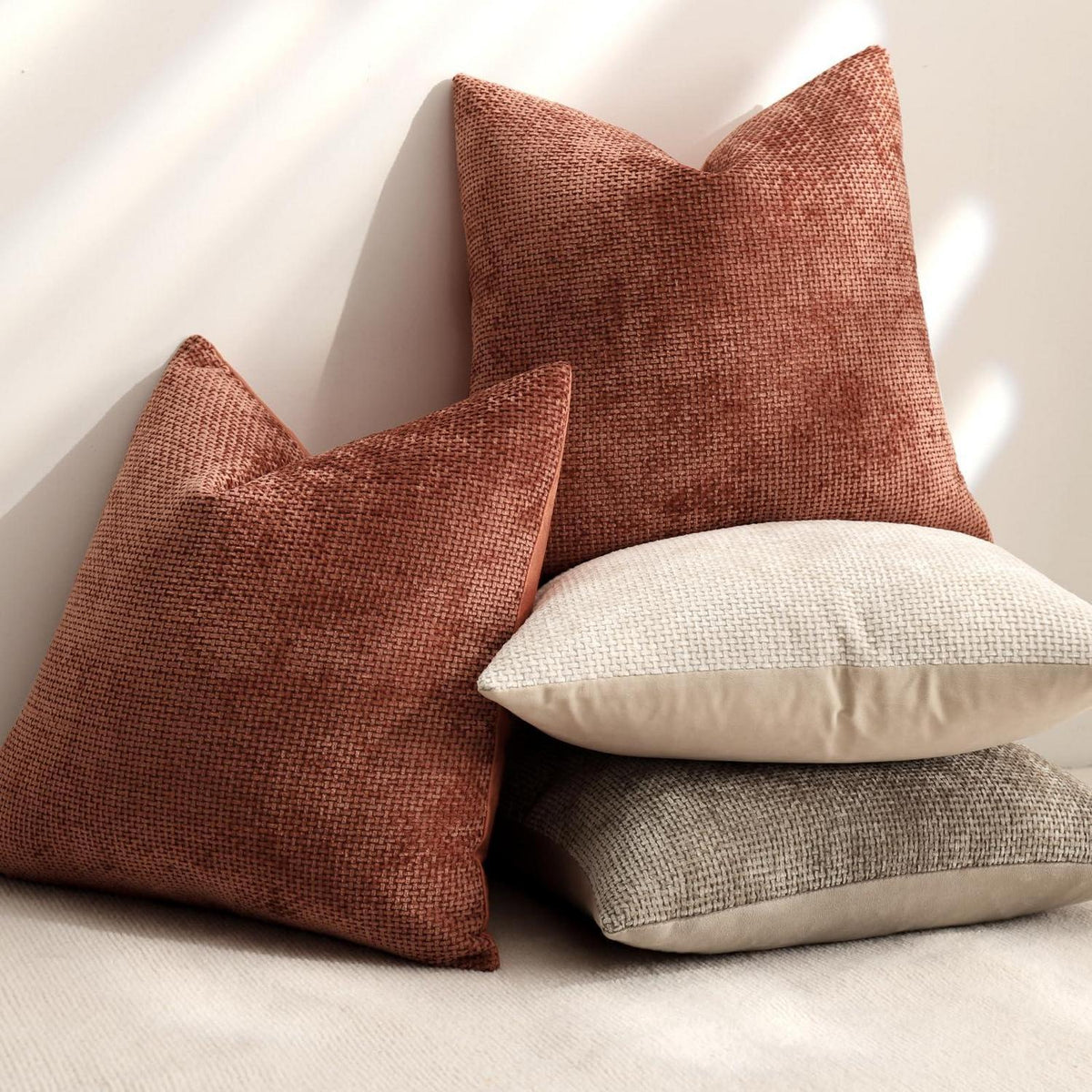 Herbst Kissenbezug 2er Set 45x45 - Gebranntes Orange Chenille