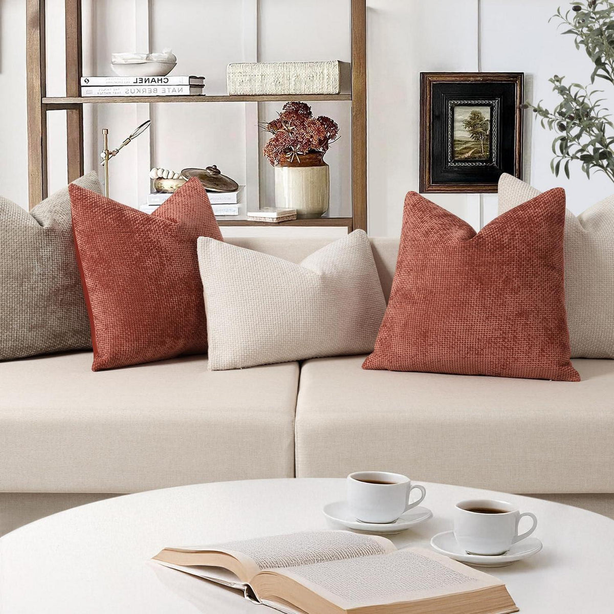 Herbst Kissenbezug 2er Set 45x45 - Gebranntes Orange Chenille