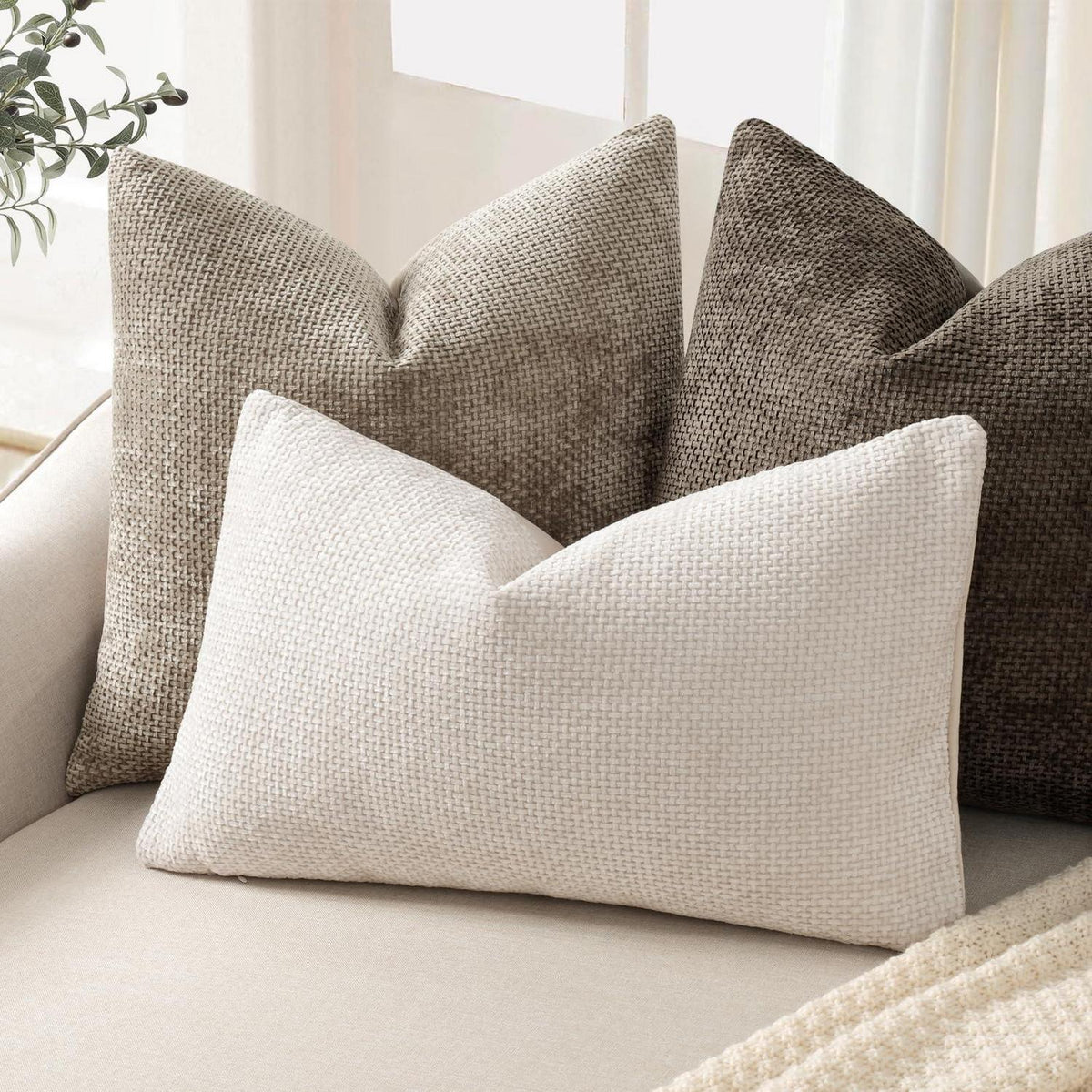 Chenille Kissenbezug 30x50 cm, 2er Set - Beige Dekokissen