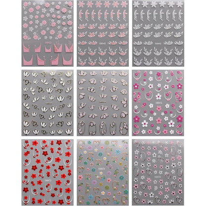 Nagelsticker Blume 9 Blatt – Floral Nail Art Aufkleber