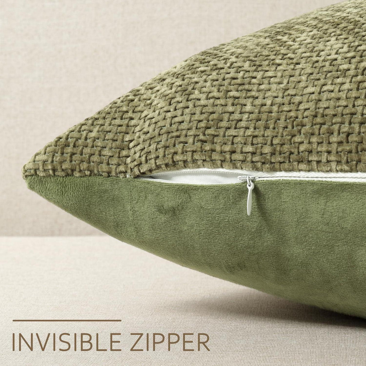 2x Kissenbezug 40x40 Olivgrün - Chenille Sofakissen