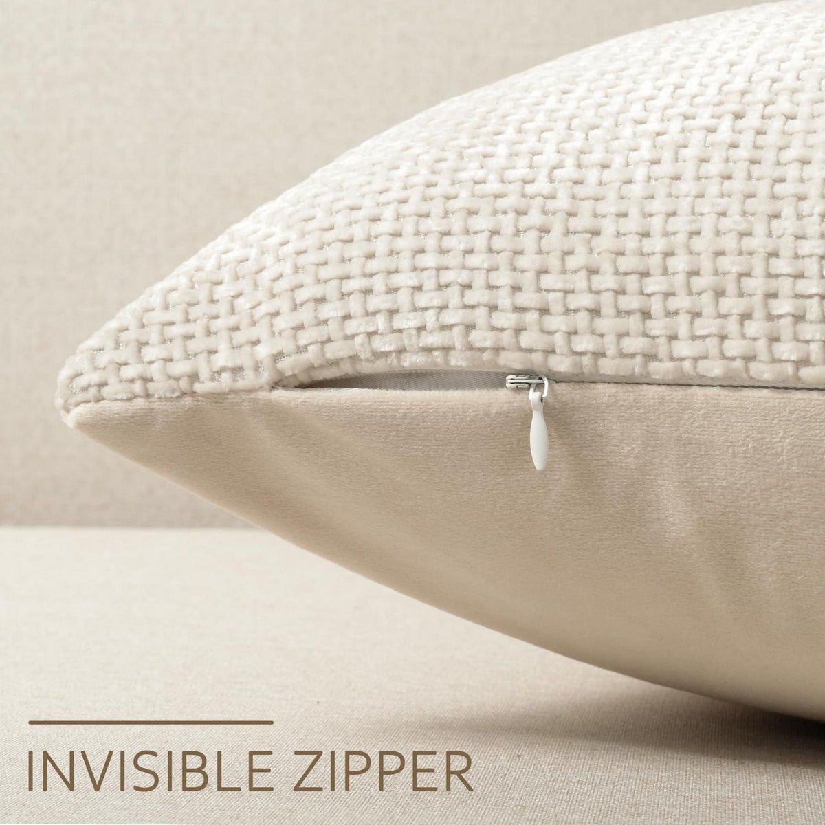 Chenille Kissenbezüge 60x60 - 2er Set Beige