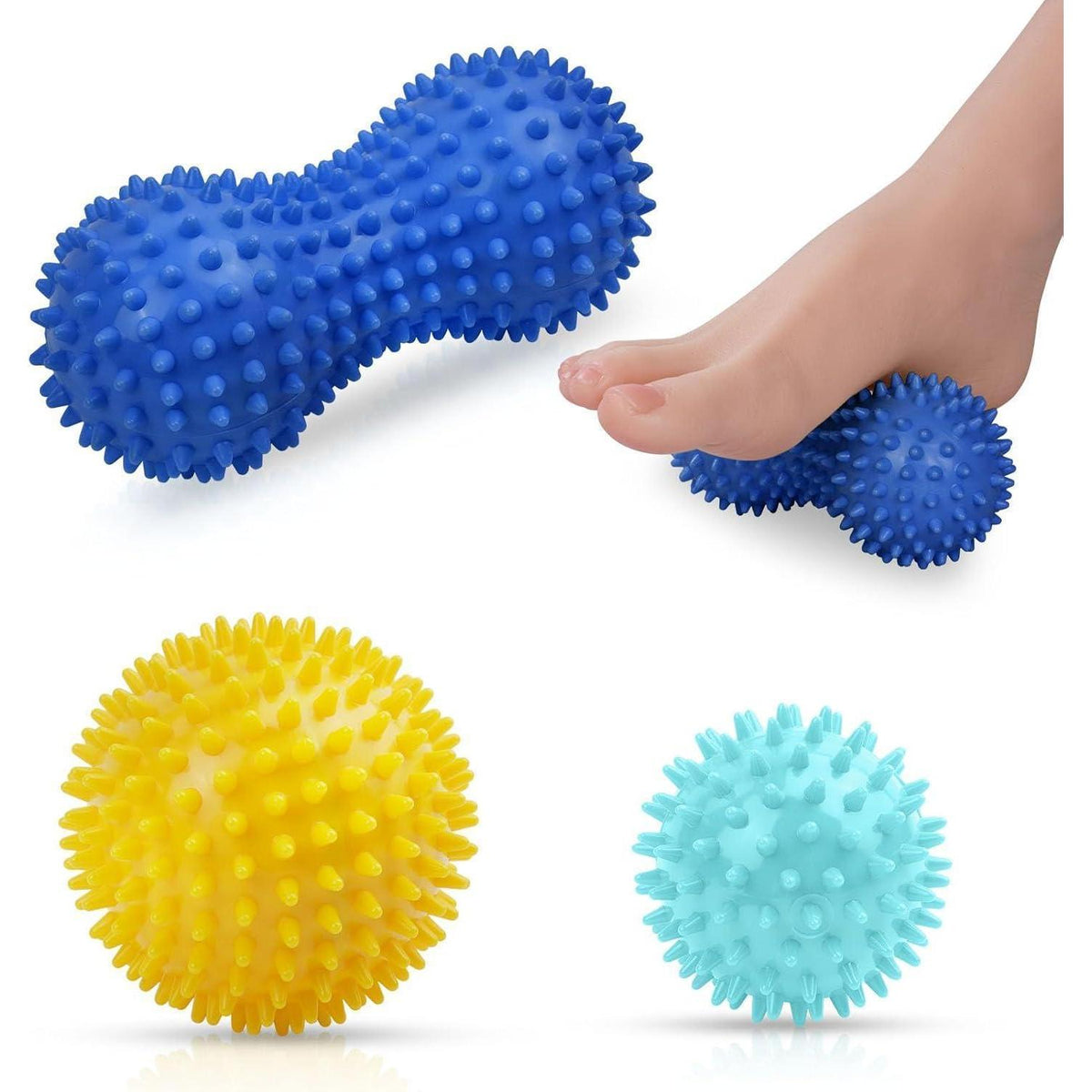 URAQT Massagebälle Faszienball 3er Set Igelball Hart für Rücken Beine Füße