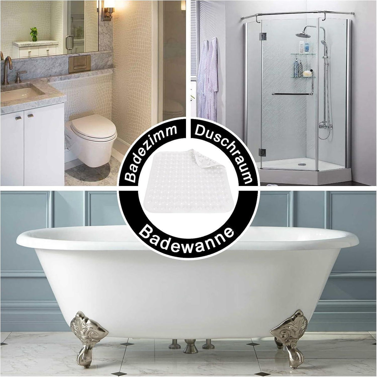 Rutschfeste Duschmatte 80x80 cm – Weiße PVC-Duscheinlage mit Saugnäpfen