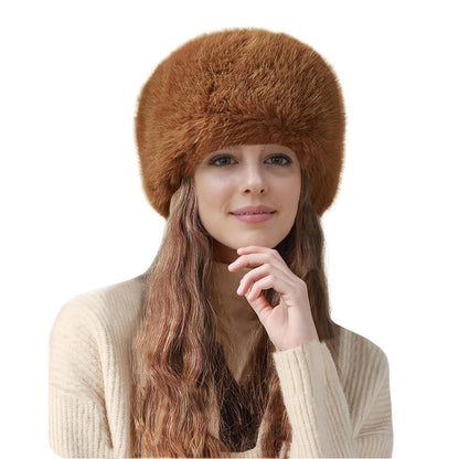 Wintermütze Damen Kunstfell Mütze Hellbraun mit Futter