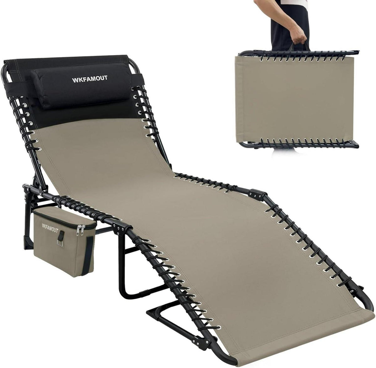 Klappbare Sonnenliege 5-Stufig Verstellbar Rückenlehne 190x59CM Khaki