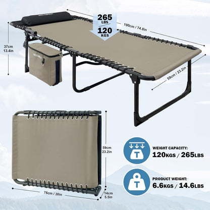 Klappbare Sonnenliege 5-Stufig Verstellbar Rückenlehne 190x59CM Khaki