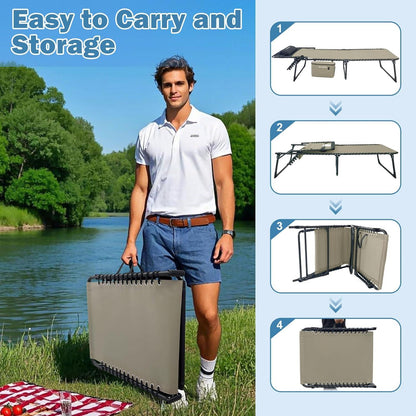 Sonnenliege Campingliege Klappbar Verstellbar Kühltasche Kissen 190x59cm Khaki