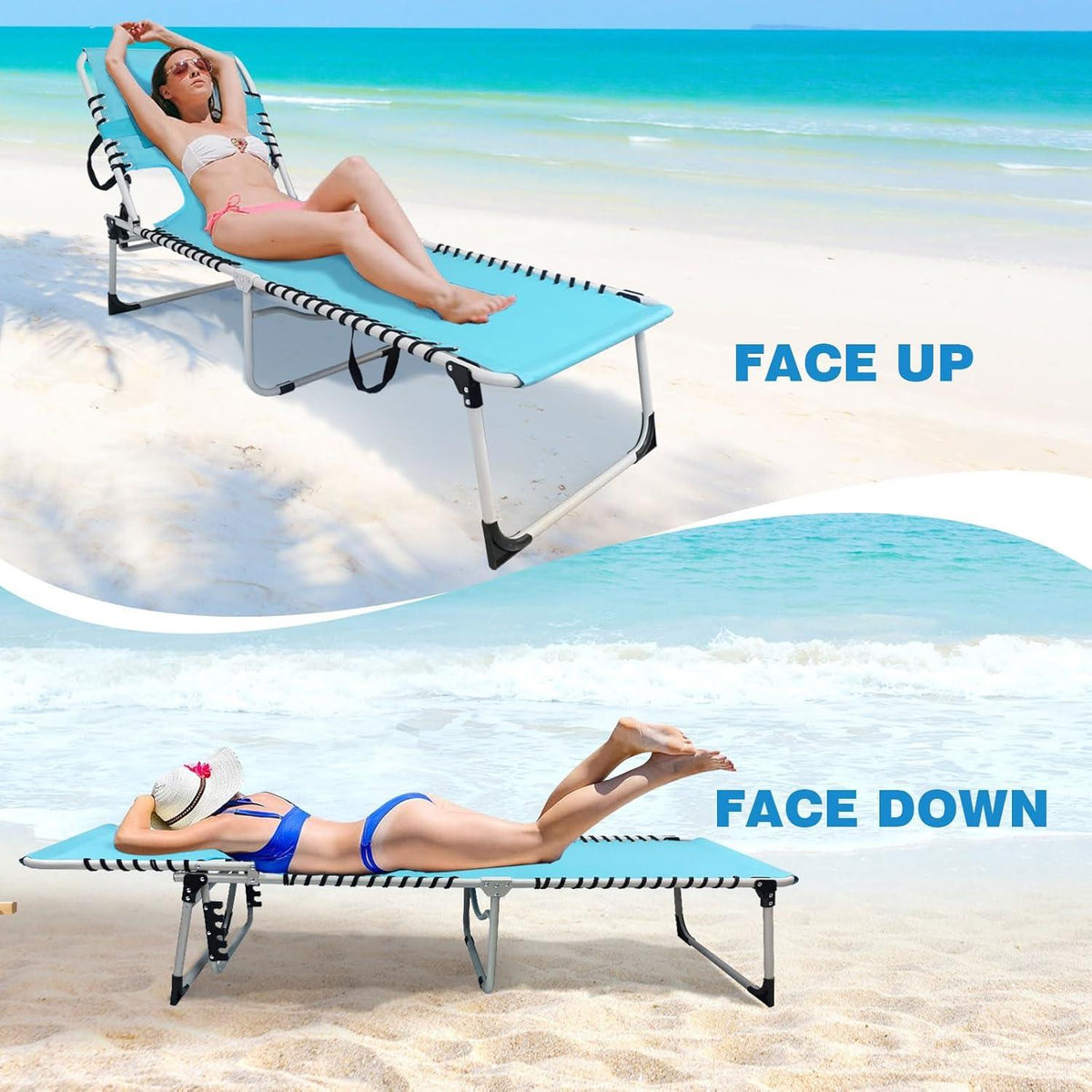 Klappbare Sonnenliege mit Klapptisch und Kissen Blau 190x59CM