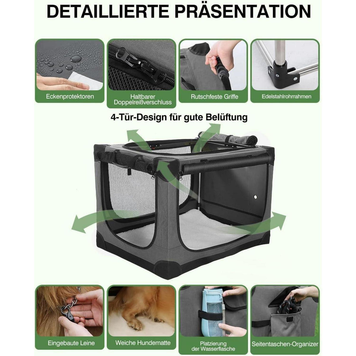 Faltbare Hundebox für mittelgroße Hunde – Grau 90x64x64cm