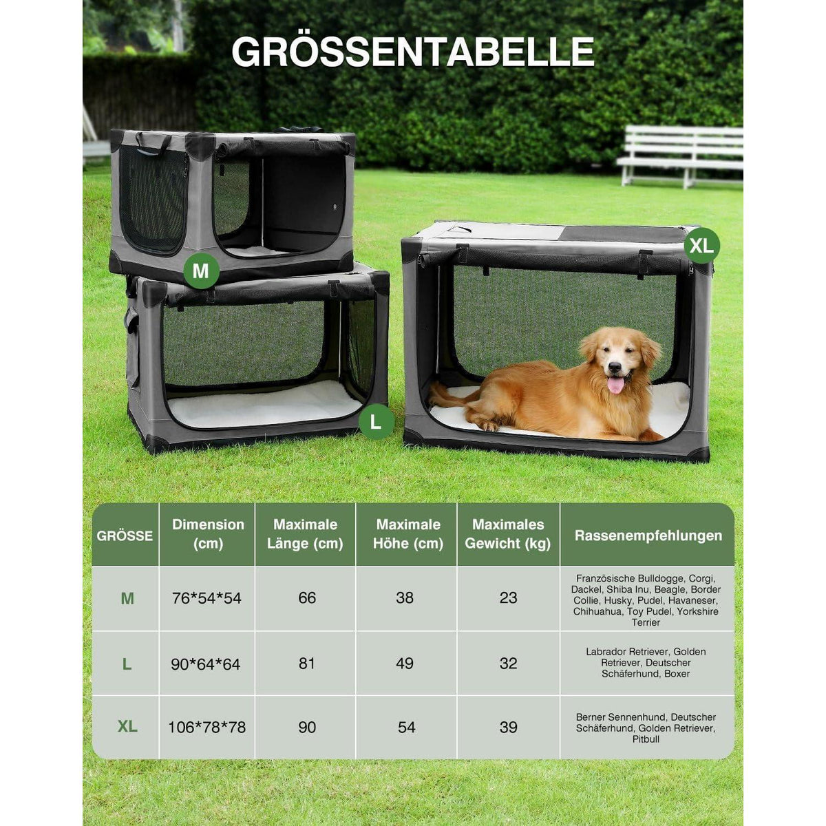 Faltbare Hundebox für mittelgroße Hunde – Grau, 76x54x54cm