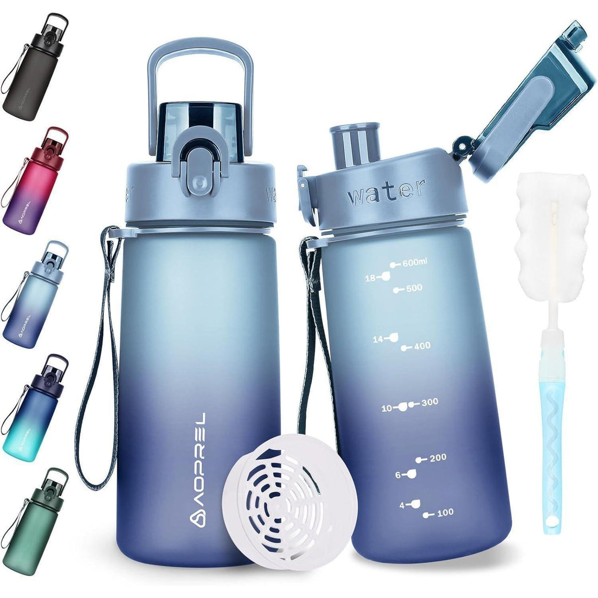 Trinkflasche 600ml BPA-frei Tritan Farbverlauf Hellblau Dunkelblau