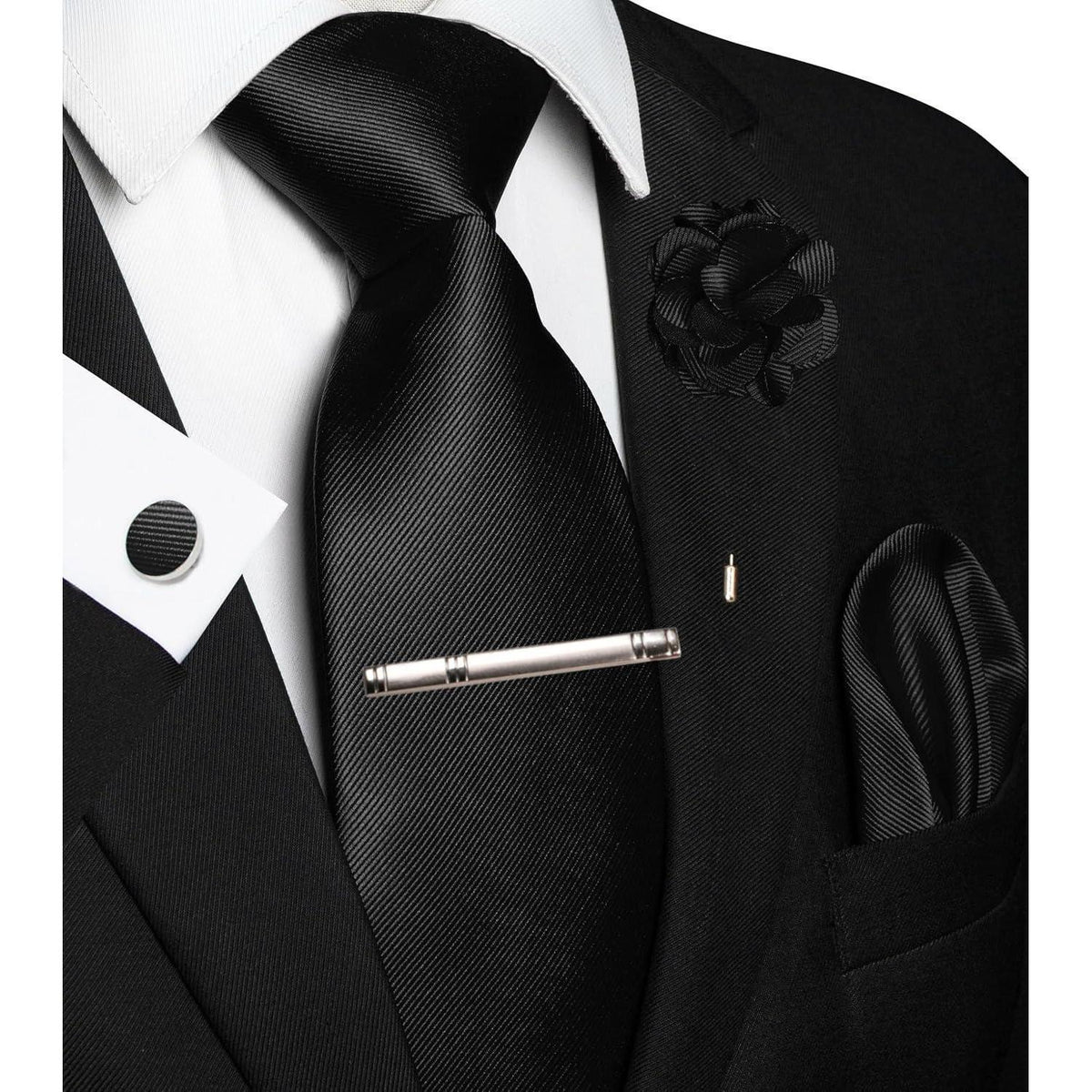 Herren Krawatten-Set mit Accessoires – Schwarz
