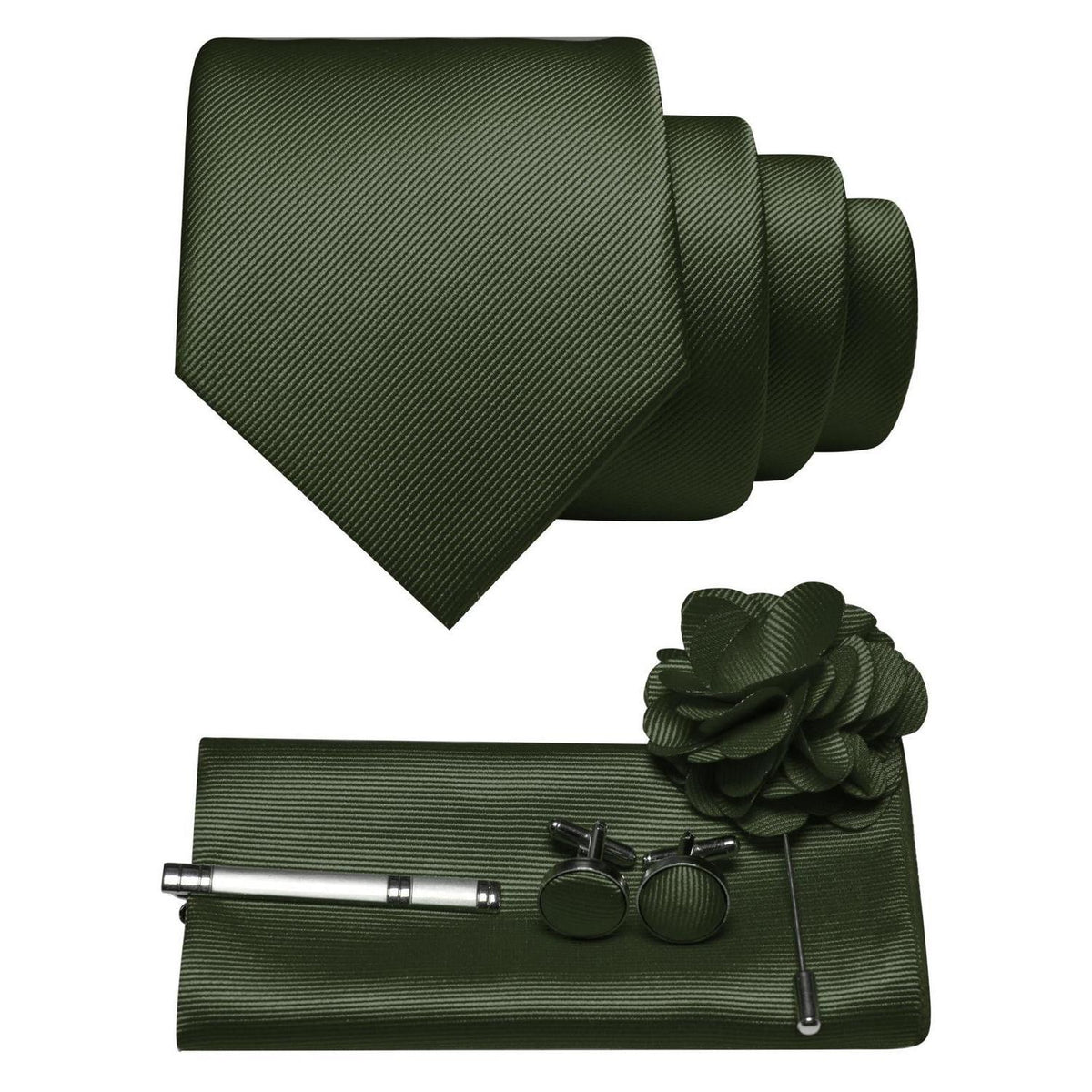 Herren Krawatten-Set Olivgrün mit Accessoires – Geschenk für Business & Hochzeit
