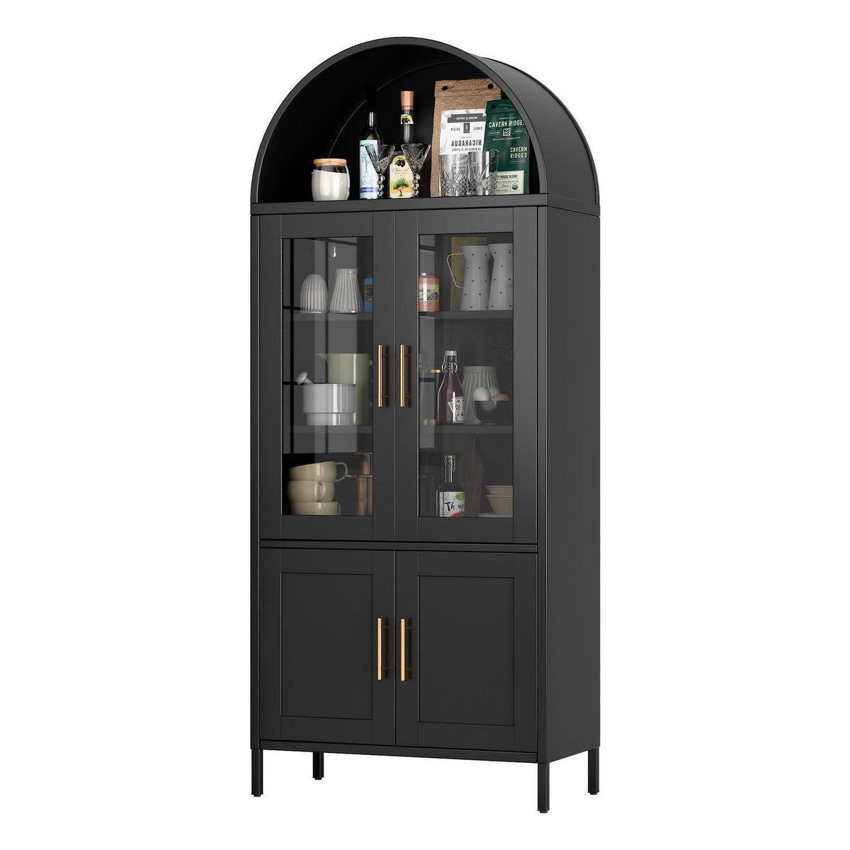 Metall Vitrine mit Bogendach – Schwarzer Schrank 185cm