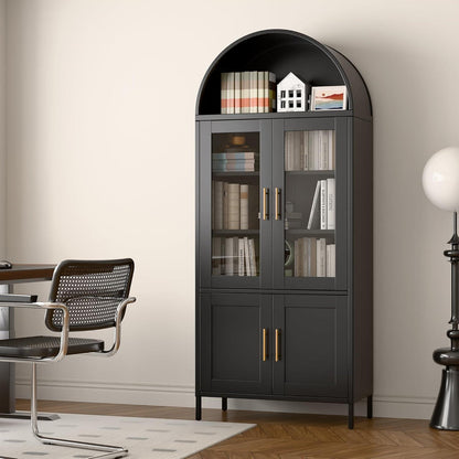 Metall Vitrine mit Bogendach – Schwarzer Schrank 185cm