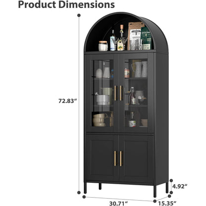 Metall Vitrine mit Bogendach – Schwarzer Schrank 185cm