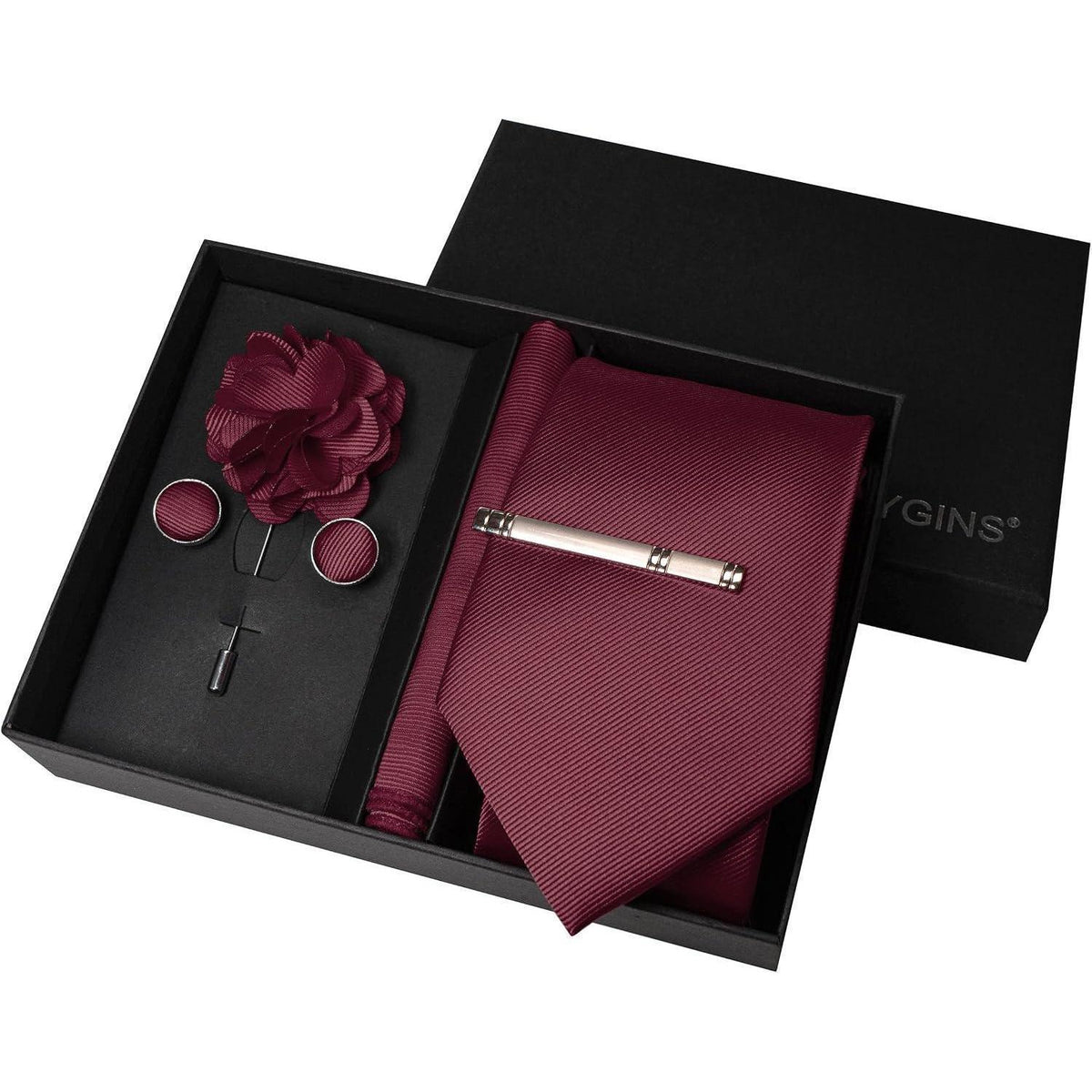 Herren Krawatten-Set mit Accessoires – Kastanienbraun
