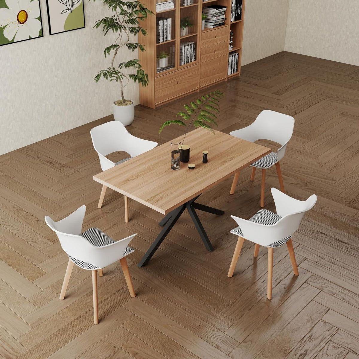 6er-Set Moderne Esszimmerstühle mit Armlehnen & Buchebeinen