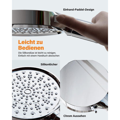 Filter Duschkopf mit Schlauch & 6 Strahlarten – Kalkfrei & Sparend