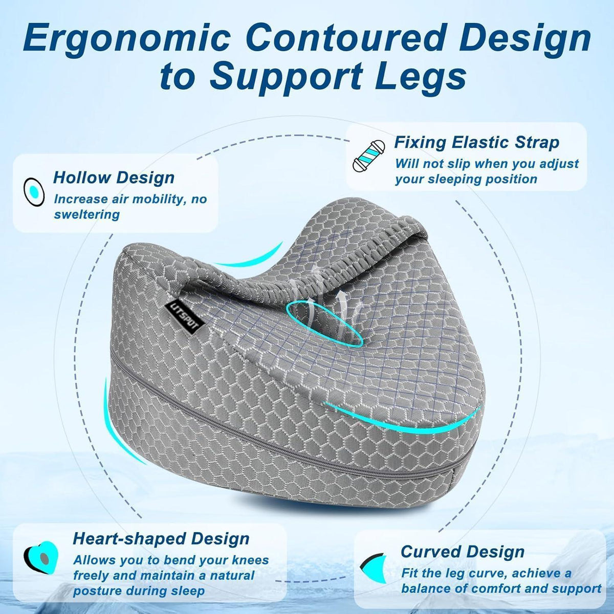 Ergonomisches Kniekissen Memory Foam Seitenschläfer Kissen Grau