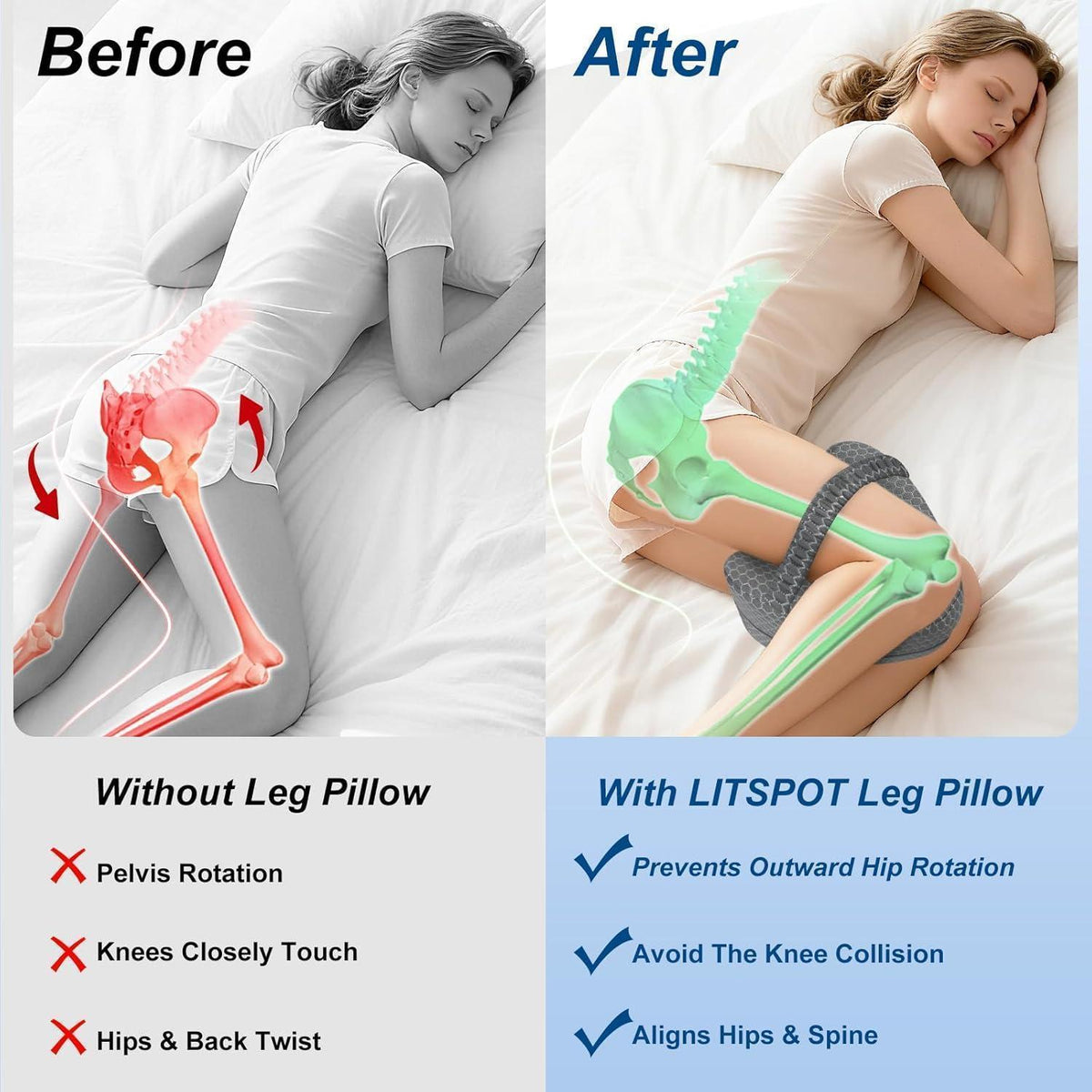 Ergonomisches Kniekissen Memory Foam Seitenschläfer Kissen Grau