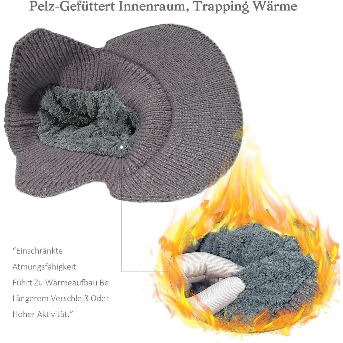 2x Wintermütze Herren mit Ohrenklappen & Krempe Schwarz+Grau