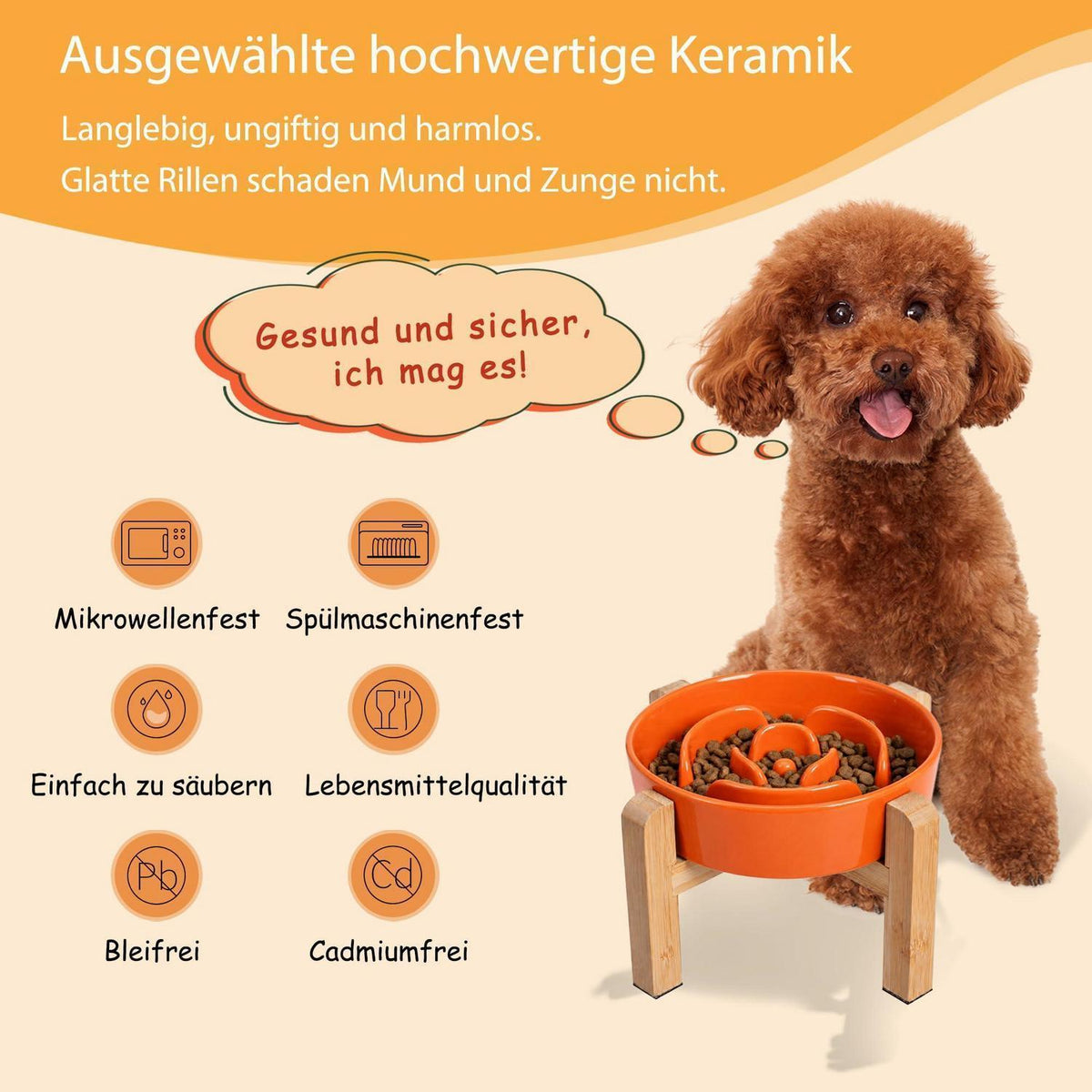 Hundenapf Keramik erhöht - Slow Feeder Orange 17cm