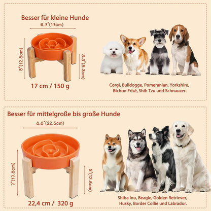Hundenapf Keramik erhöht - Slow Feeder Orange 17cm