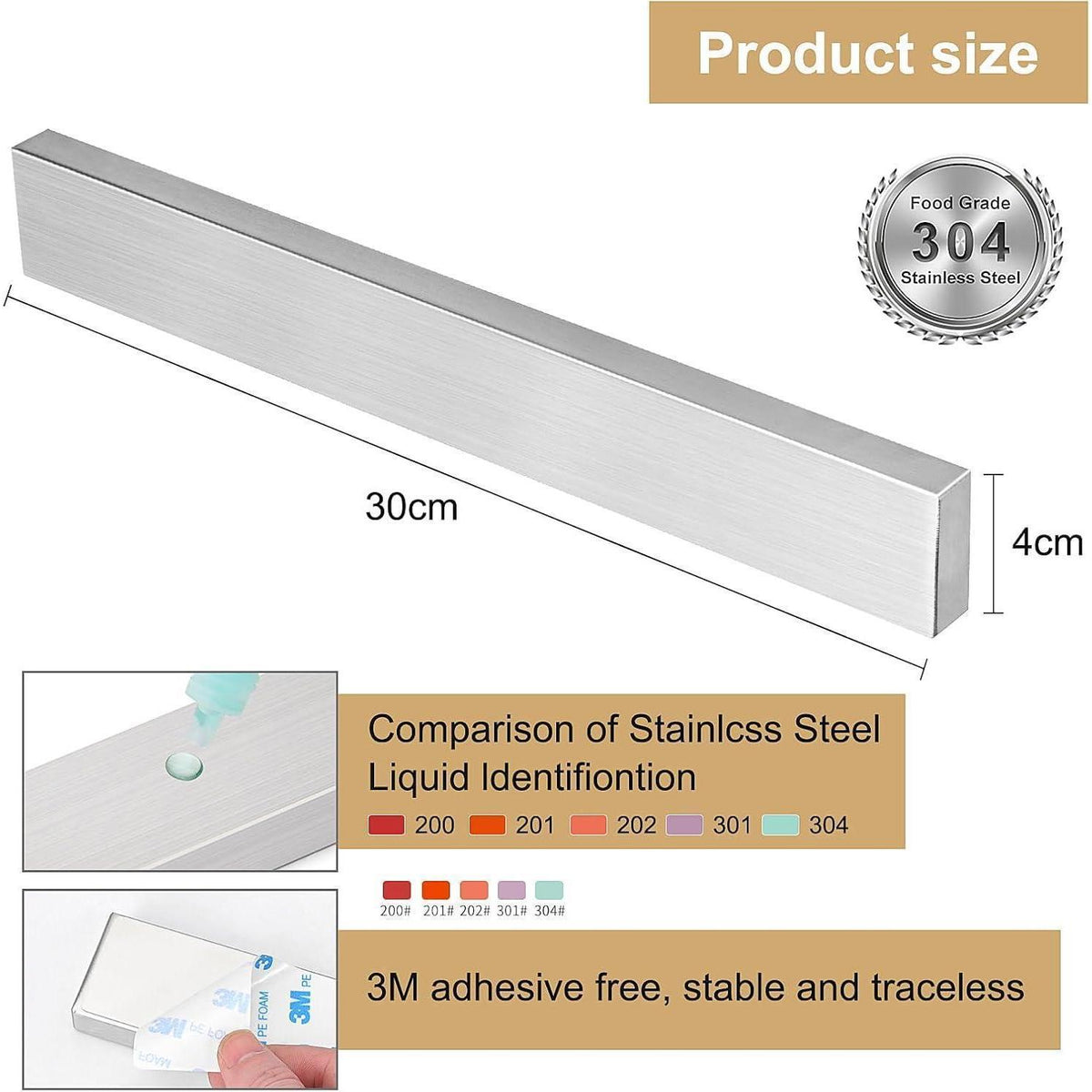 Magnetische Messerleiste Edelstahl 30 cm – Wandhalter für Küche
