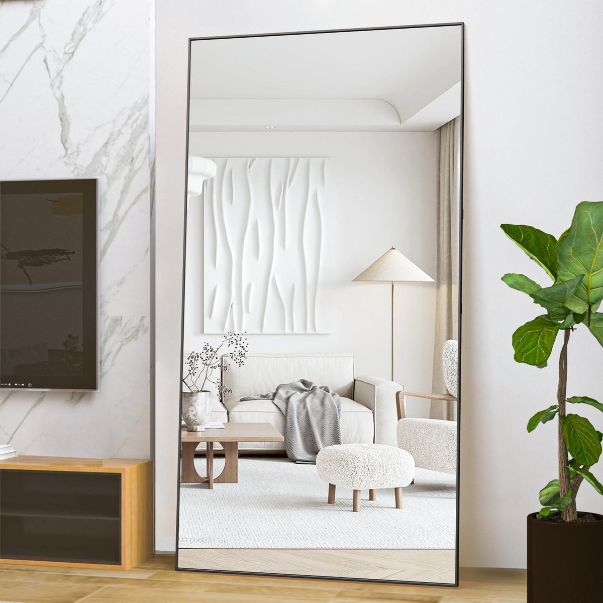 Großer Standspiegel 193x86cm – Schwarz, Boden Spiegel für Schlafzimmer