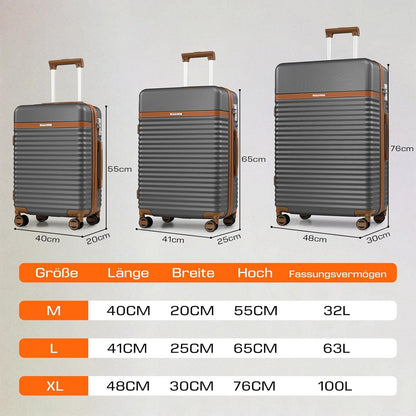 Joyway ABS Hartschalen Koffer Trolley 4 Rollen TSA Schloss Erweiterbar Grau