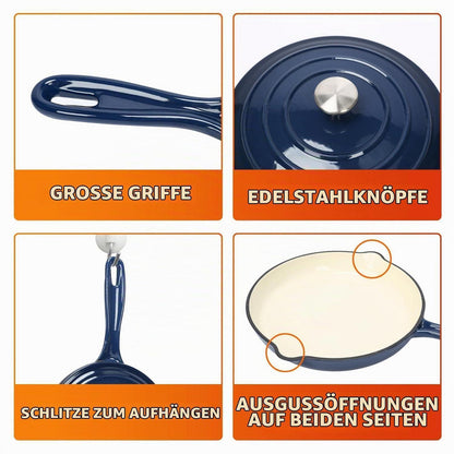 7-teiliges Emaille Gusseisen Kochgeschirr Set mit Dutch Oven