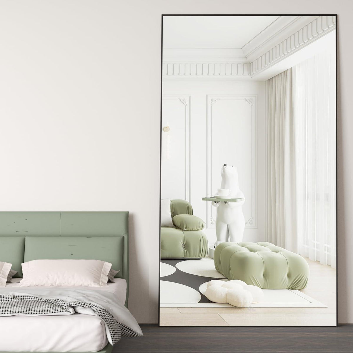 Großer Standspiegel 198x96cm – Schwarz, Boden Spiegel für Schlafzimmer