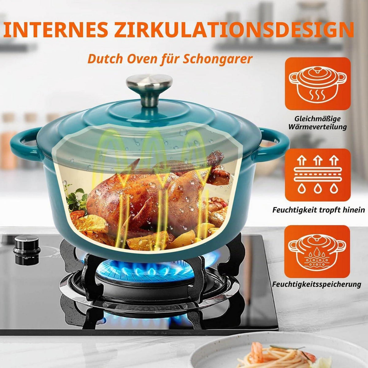 7-teiliges Emaille Gusseisen Kochgeschirr Set mit Dutch Oven