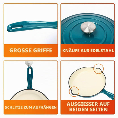 7-teiliges Emaille Gusseisen Kochgeschirr Set mit Dutch Oven