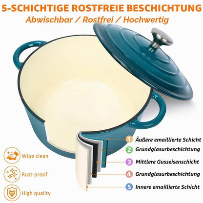 7-teiliges Emaille Gusseisen Kochgeschirr Set mit Dutch Oven