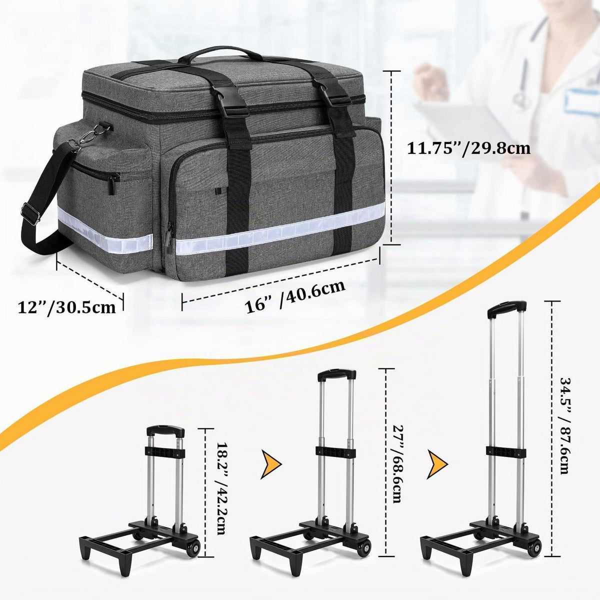 Medizinische Tasche mit Trolley – Erste-Hilfe-Tasche für Pflegekräfte