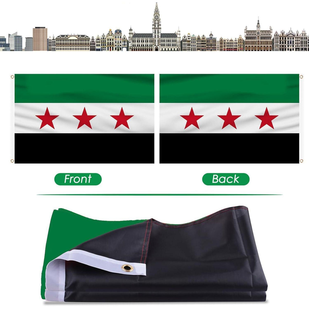 Syrische Flagge 150x90cm mit Ösen – Nationalfeiertag Deko